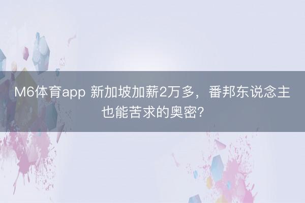 M6体育app 新加坡加薪2万多，番邦东说念主也能苦求的奥密？